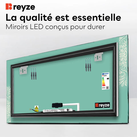Miroir LED Horizontal | Bouton Tactile | Lumière Blanche Chaude - Reyze Série Good Vibes Modèle 4