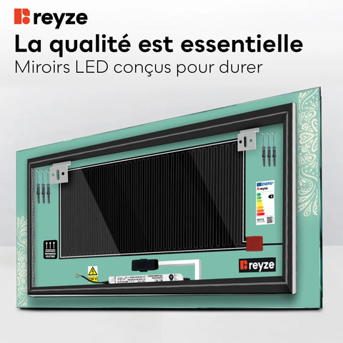 Miroir LED Horizontal | boutons tactiles | Fonction Anti-Buée | Lumière blanche froide - Reyze Série Good Vibes Modèle 4