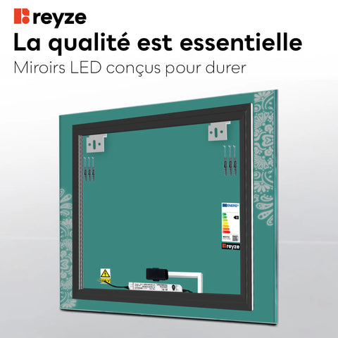 Miroir LED Carré | Bouton Tactile | Lumière blanche froide - Reyze Série Good Vibes Modèle 4