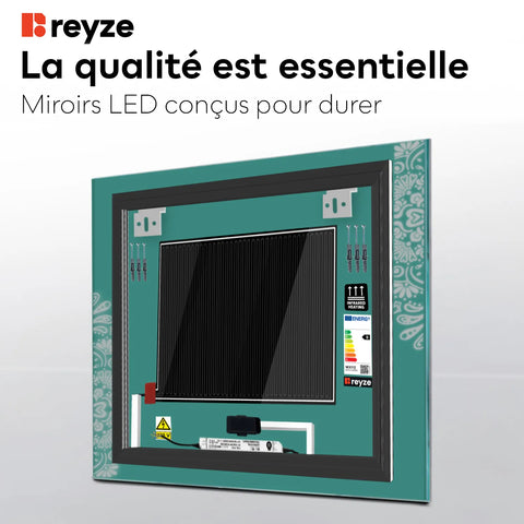 Miroir LED Carré | boutons tactiles | Fonction Anti-Buée | Lumière blanche froide - Reyze Série Good Vibes Modèle 4