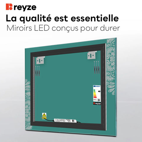 Miroir LED Carré | Sans Boutons Tactiles | Lumière blanche froide - Reyze Série Good Vibes Modèle 4
