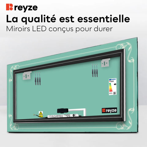 Miroir LED Horizontal | Bouton Tactile | Lumière blanche froide - Reyze Série Good Vibes Modèle 5