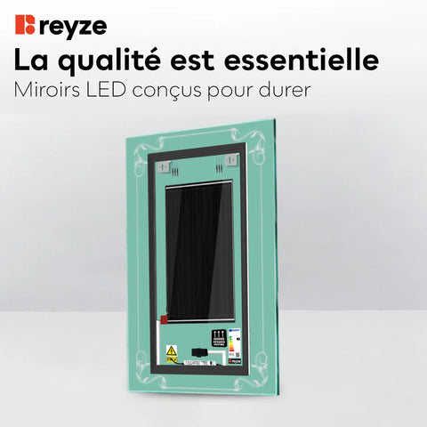 Miroir LED Vertical | boutons tactiles | Fonction Anti-Buée | Lumière Blanche Chaude - Reyze Série Good Vibes Modèle 5