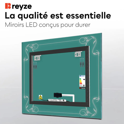 Miroir LED Carré | Bouton Tactile | Lumière blanche neutre - Reyze Série Good Vibes Modèle 5