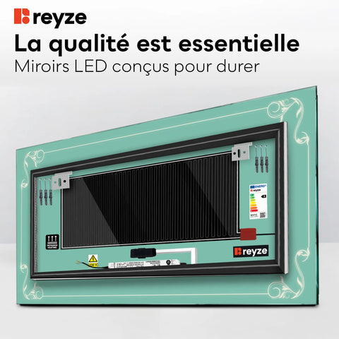 Miroir LED Horizontal | boutons tactiles | Fonction Anti-Buée | Lumière blanche froide - Reyze Série Good Vibes Modèle 5