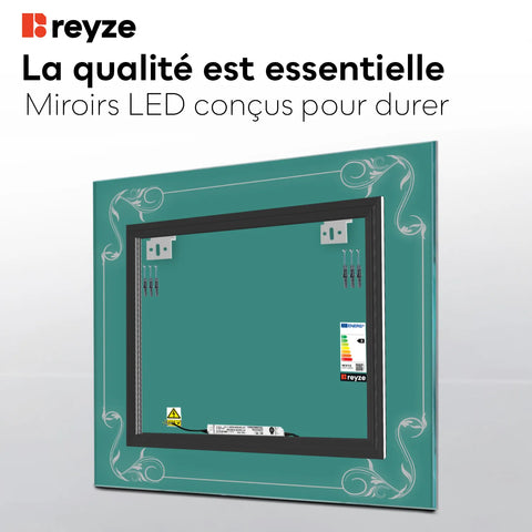 Miroir LED Carré | Sans Boutons Tactiles | Lumière Blanche Chaude - Reyze Série Good Vibes Modèle 5