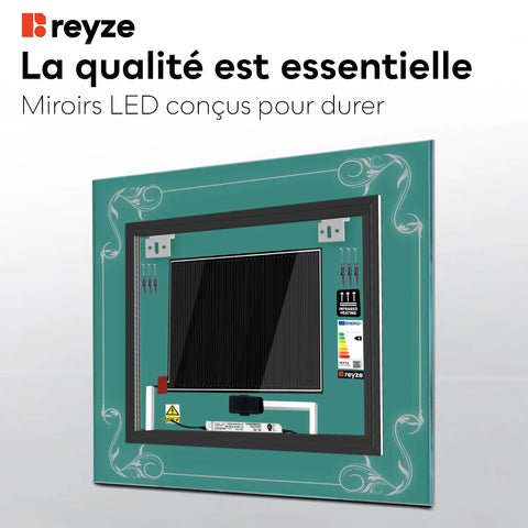 Miroir LED Carré | boutons tactiles | Fonction Anti-Buée | Lumière Blanche Chaude - Reyze Série Good Vibes Modèle 5