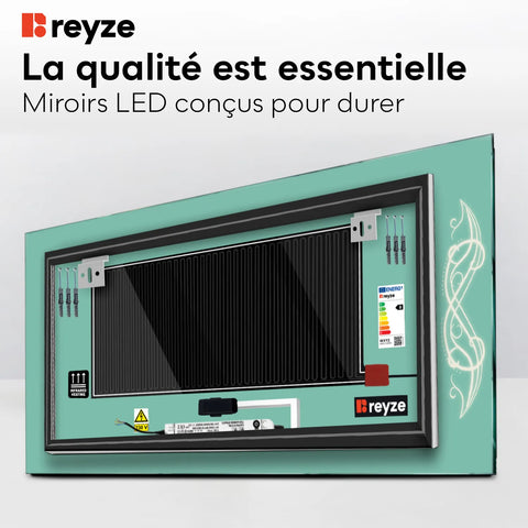 Miroir LED Horizontal | boutons tactiles | Fonction Anti-Buée | Lumière blanche neutre - Reyze Série Good Vibes Modèle 6