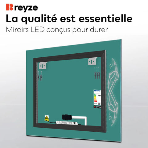Miroir LED Carré | Bouton Tactile | Lumière blanche froide - Reyze Série Good Vibes Modèle 6