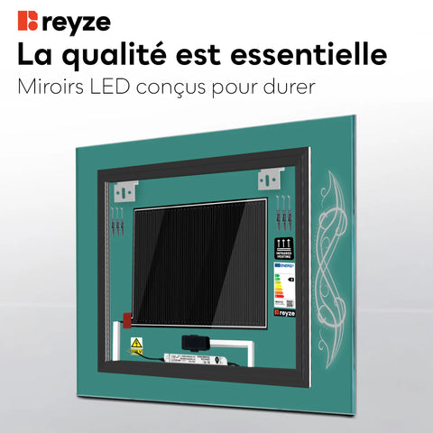 Miroir LED Carré | boutons tactiles | Fonction Anti-Buée | Lumière Blanche Chaude - Reyze Série Good Vibes Modèle 6
