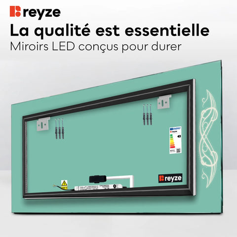 Miroir LED Horizontal | Bouton Tactile | Lumière blanche froide - Reyze Série Good Vibes Modèle 6