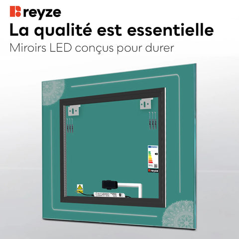 Miroir LED Carré | Bouton Tactile | Lumière blanche froide - Reyze Série Good Vibes Modèle 7