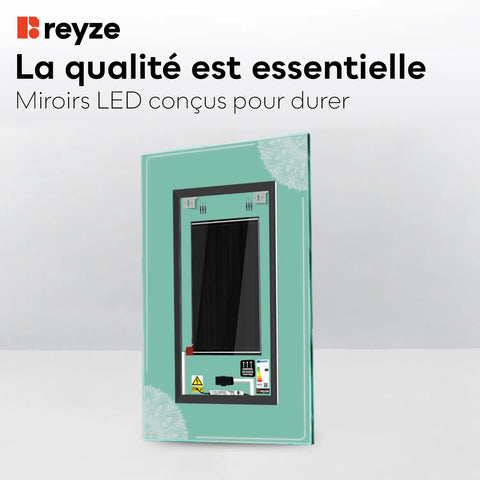 Miroir LED Vertical | boutons tactiles | Fonction Anti-Buée | Lumière Blanche Chaude - Reyze Série Good Vibes Modèle 7