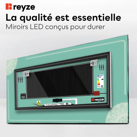 Miroir LED Horizontal | boutons tactiles | Fonction Anti-Buée | Lumière blanche neutre - Reyze Série Good Vibes Modèle 7