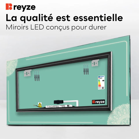 Miroir LED Horizontal | Bouton Tactile | Lumière blanche neutre - Reyze Série Good Vibes Modèle 7