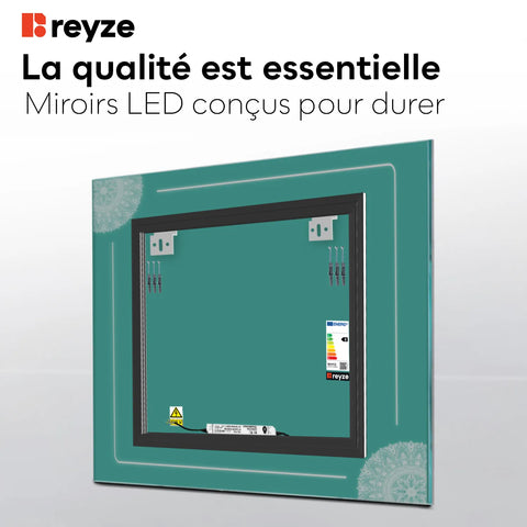 Miroir LED Carré | Sans Boutons Tactiles | Lumière blanche froide - Reyze Série Good Vibes Modèle 7