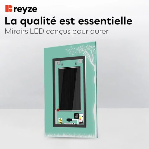 Miroir LED Vertical | boutons tactiles | Fonction Anti-Buée | Lumière blanche neutre - Reyze Série Good Vibes Modèle 8