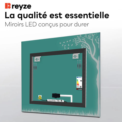 Miroir LED Carré | Bouton Tactile | Lumière blanche froide - Reyze Série Good Vibes Modèle 8