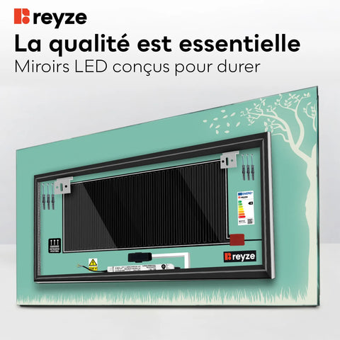 Miroir LED Horizontal | boutons tactiles | Fonction Anti-Buée | Lumière blanche froide - Reyze Série Good Vibes Modèle 8