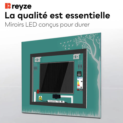 Miroir LED Carré | boutons tactiles | Fonction Anti-Buée | Température de couleur réglable - Reyze Série Good Vibes Modèle 8