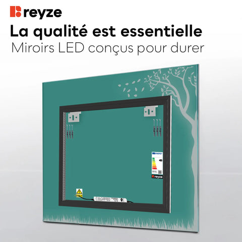 Miroir LED Carré | Sans Boutons Tactiles | Lumière blanche froide - Reyze Série Good Vibes Modèle 8