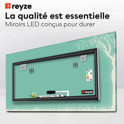 Miroir LED Horizontal | Bouton Tactile | Lumière blanche froide - Reyze Série Good Vibes Modèle 8