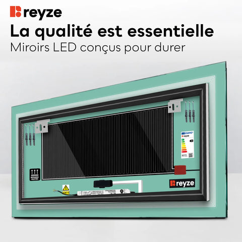 Miroir LED Horizontal | boutons tactiles | Fonction Anti-Buée | Température de couleur réglable - Reyze Série Minimal Modèle 1