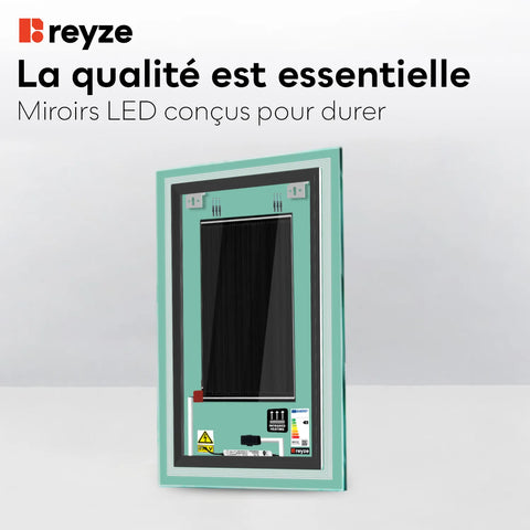 Miroir LED Vertical | boutons tactiles | Fonction Anti-Buée | Lumière blanche neutre - Reyze Série Minimal Modèle 1