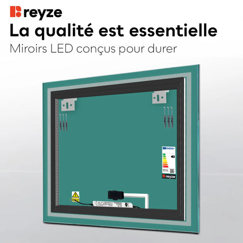 Miroir LED Carré | Bouton Tactile | Lumière blanche froide - Reyze Série Minimal Modèle 1