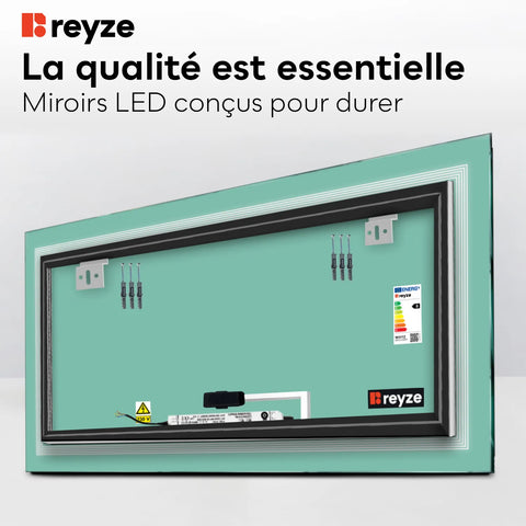Miroir LED Horizontal | Bouton Tactile | Lumière blanche froide - Reyze Série Minimal Modèle 1