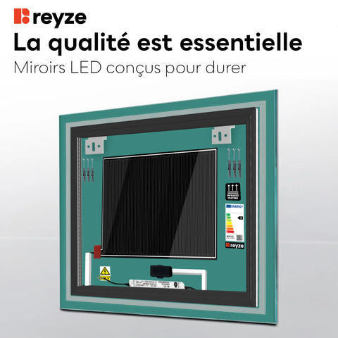 Miroir LED Carré | boutons tactiles | Fonction Anti-Buée | Température de couleur réglable - Reyze Série Minimal Modèle 1