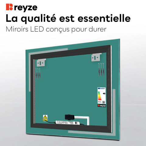 Miroir LED Carré | Bouton Tactile | Lumière blanche froide - Reyze Série Minimal Modèle 2