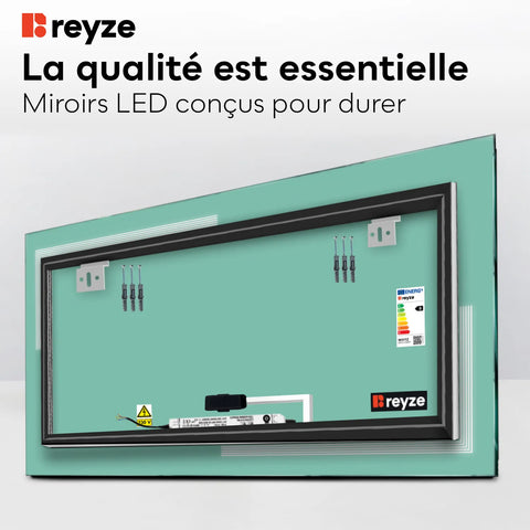 Miroir LED Horizontal | Bouton Tactile | Lumière Blanche Chaude - Reyze Série Minimal Modèle 2