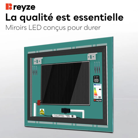 Miroir LED Carré | boutons tactiles | Fonction Anti-Buée | Température de couleur réglable - Reyze Série Minimal Modèle 3
