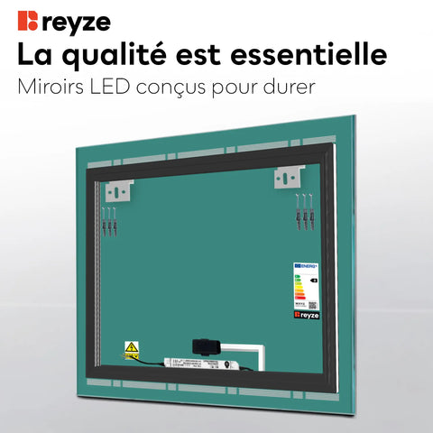 Miroir LED Carré | Bouton Tactile | Lumière blanche froide - Reyze Série Minimal Modèle 3