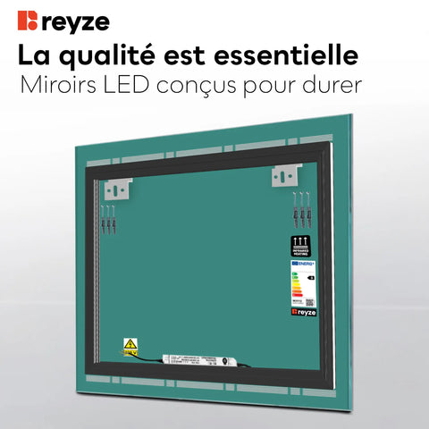 Miroir LED Carré | Sans Boutons Tactiles | Lumière blanche neutre - Reyze Série Minimal Modèle 3