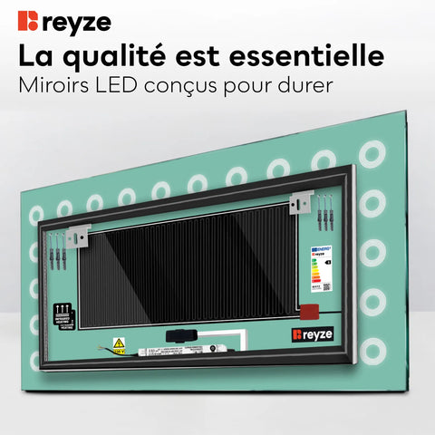 Miroir LED Horizontal | boutons tactiles | Fonction Anti-Buée | Lumière Blanche Chaude - Reyze Série Minimal Modèle 4