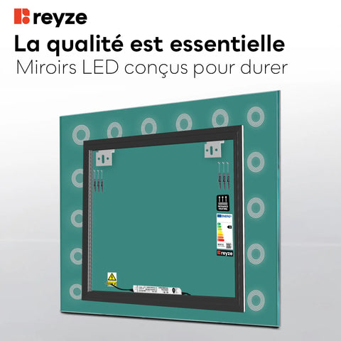 Miroir LED Carré | Sans Boutons Tactiles | Lumière blanche neutre - Reyze Série Minimal Modèle 4