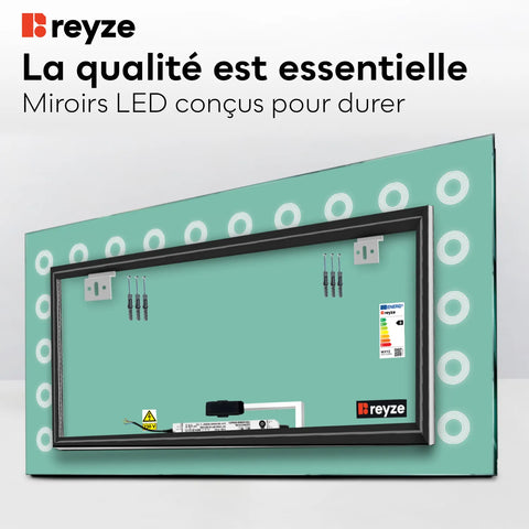 Miroir LED Horizontal | Bouton Tactile | Lumière blanche froide - Reyze Série Minimal Modèle 4