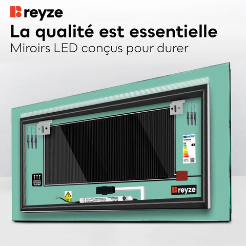 Miroir LED Horizontal | boutons tactiles | Fonction Anti-Buée | Température de couleur réglable - Reyze Série Minimal Modèle 5