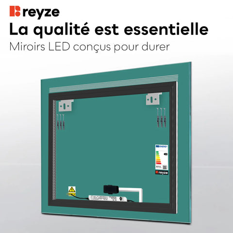 Miroir LED Carré | Bouton Tactile | Lumière blanche froide - Reyze Série Minimal Modèle 5