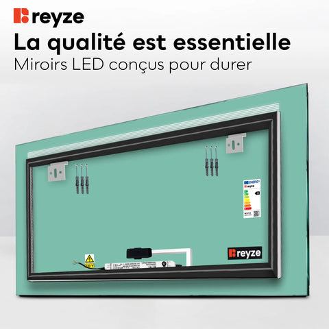 Miroir LED Horizontal | Bouton Tactile | Lumière blanche froide - Reyze Série Minimal Modèle 5