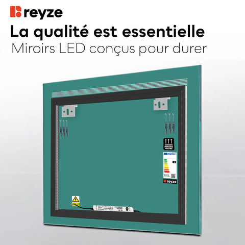 Miroir LED Carré | Sans Boutons Tactiles | Lumière blanche froide - Reyze Série Minimal Modèle 5