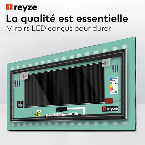 Miroir LED Horizontal | boutons tactiles | Fonction Anti-Buée | Température de couleur réglable - Reyze Série Minimal Modèle 6