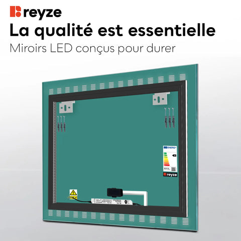 Miroir LED Carré | Bouton Tactile | Lumière blanche froide - Reyze Série Minimal Modèle 6
