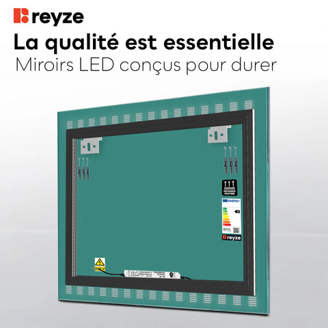 Miroir LED Carré | Sans Boutons Tactiles | Lumière blanche froide - Reyze Série Minimal Modèle 6