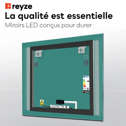 Miroir LED Carré | Bouton Tactile | Lumière blanche neutre - Reyze Série Minimal Modèle 7