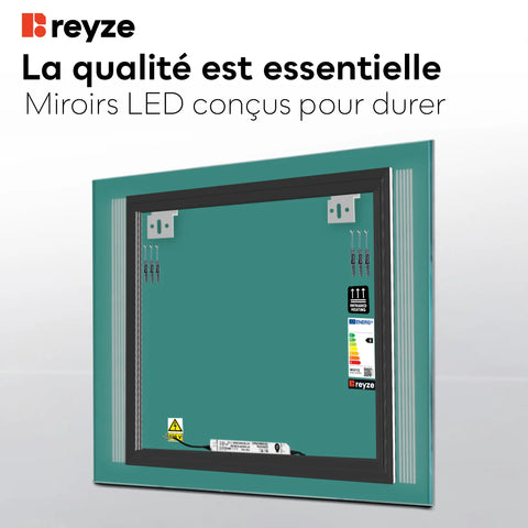 Miroir LED Carré | Sans Boutons Tactiles | Lumière blanche froide - Reyze Série Minimal Modèle 7