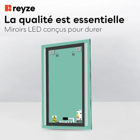 Miroir LED Vertical | Bouton Tactile | Lumière blanche froide - Reyze Série Minimal Modèle 7
