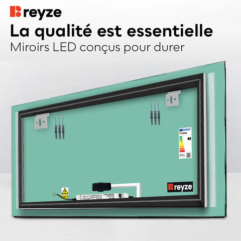 Miroir LED Horizontal | Bouton Tactile | Lumière blanche froide - Reyze Série Minimal Modèle 7